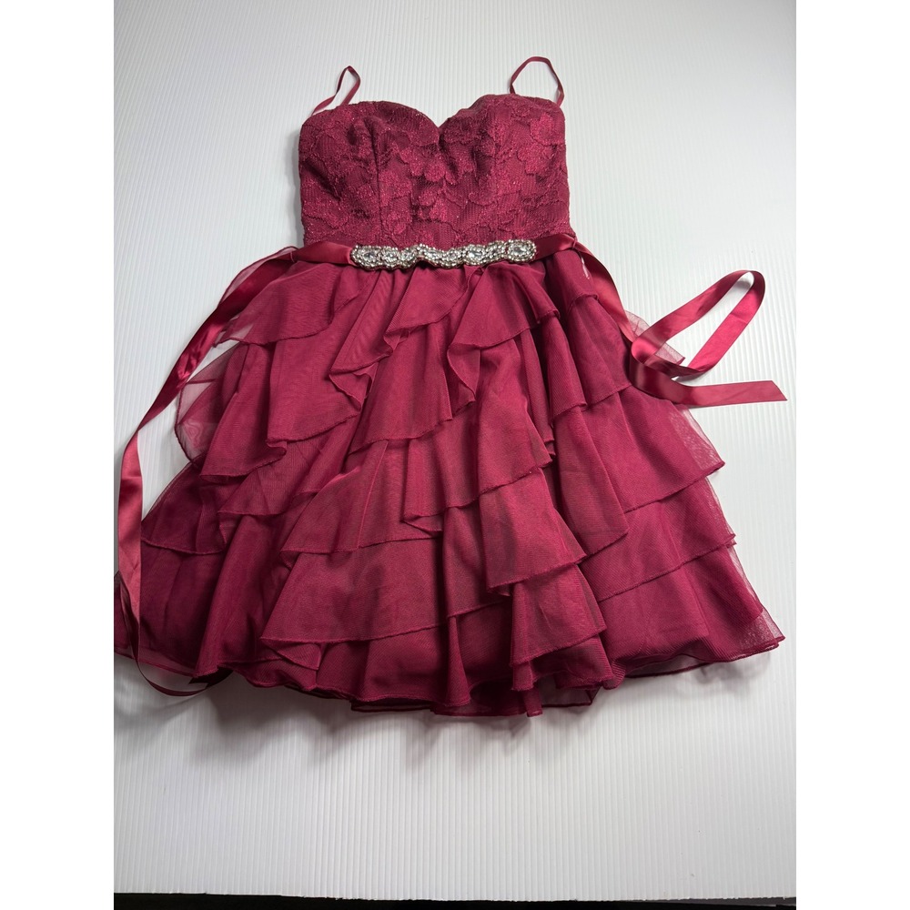 Love Reign Burgundy Lace Ruffle Beaded Waist Corset‎ Prom Party Dress Size 1